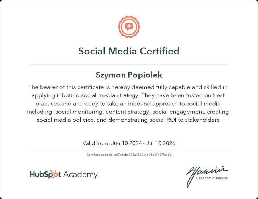 HubSpot Certificate